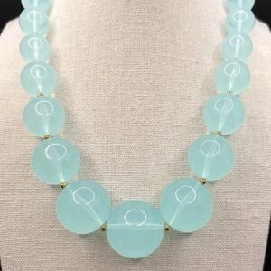 Vintage Joan Rivers Light Blue Acrylic Lucite Choker Necklace Graduated Bead 19"